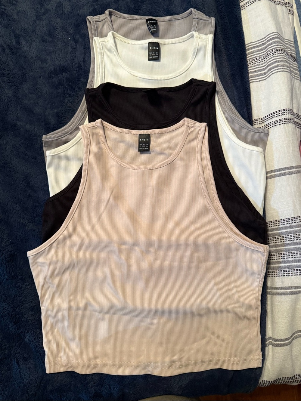 BRAND NEW-SHEIN Women's Ribbed Tank Top Crop - Beige, Black, White, Gray(4-Pack)